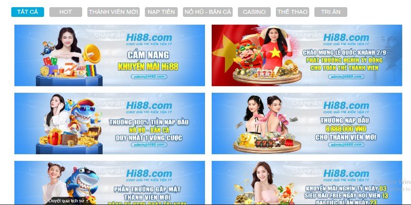 Hi88 mang đến hàng ngàn ưu đãi hấp dẫn cho tất cả các game thủ tham gia